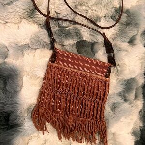 Brown Fringe Crossbody Bag/ leather strap